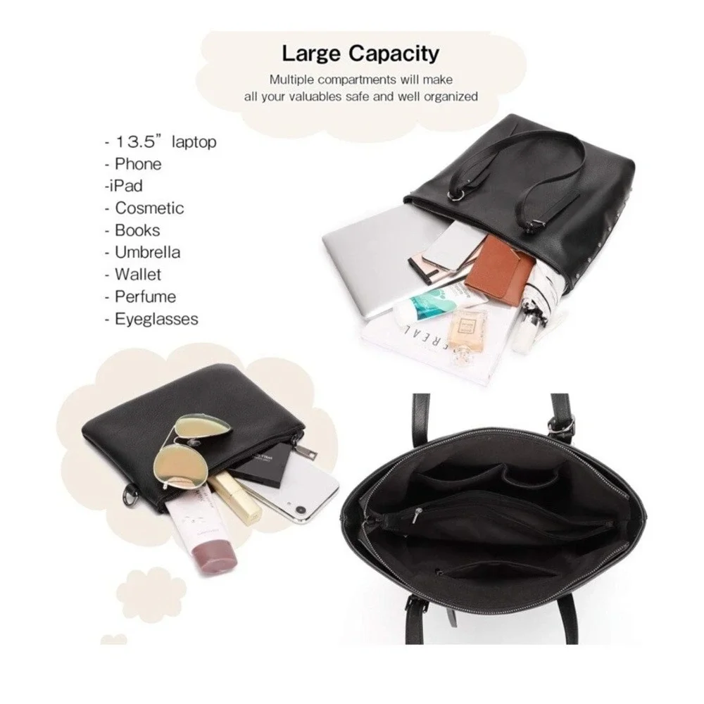 2PCS/Set Women Handbag Elegant PU Leather Satchel Purse Tote Single Shoulder Bag